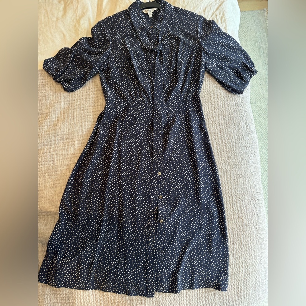 LK Bennett Navy Midi Dress with White Polka Dots